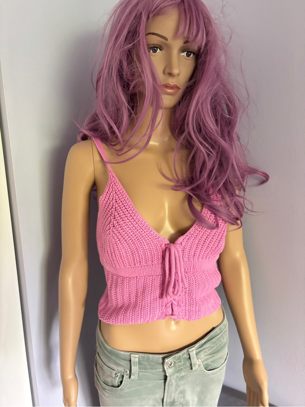 Bluenotes Pink Knit Tie-Front Crop Top, 100% Cotton. 💗
